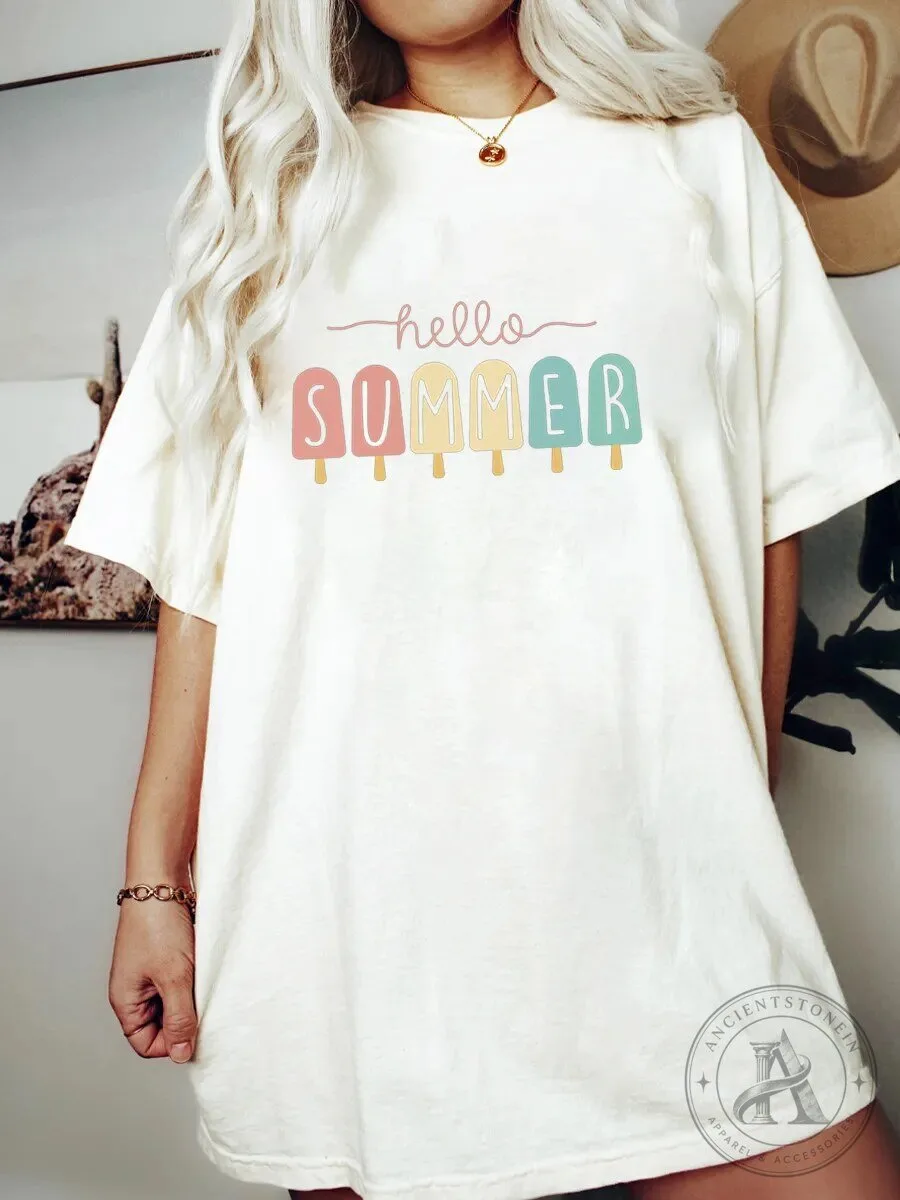 Hello Summer Popsicle Ice Cream Graphic T-Shirt