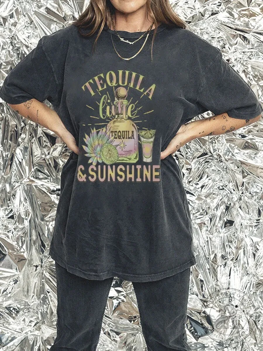 Tequila Lime and Sunshine Washed Graphic T-Shirt