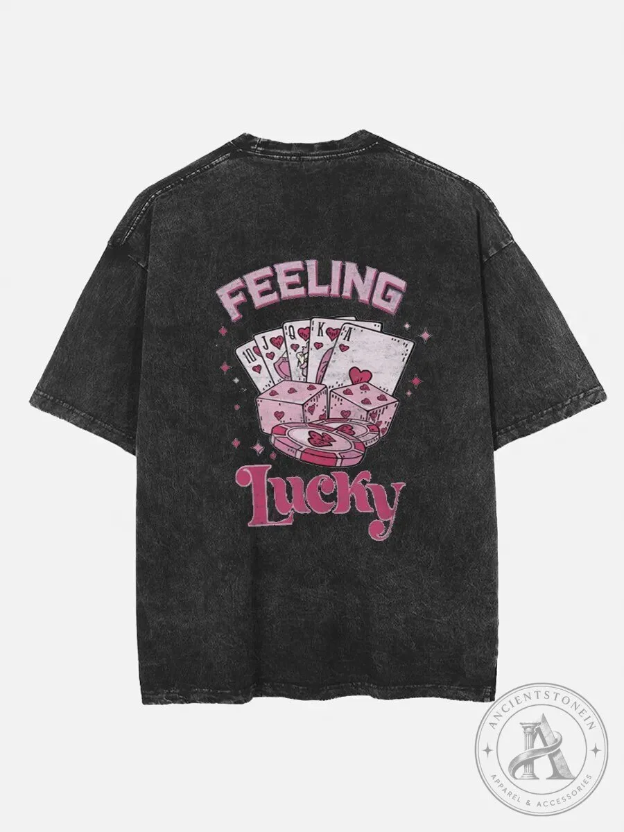 Feeling Lucky Playing Cards Washed Black Graphic T-Shirt