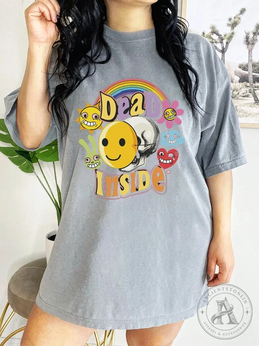 Dead Inside Rainbow Skull Graphic Design Oversized Comfort Colors T-Shirt