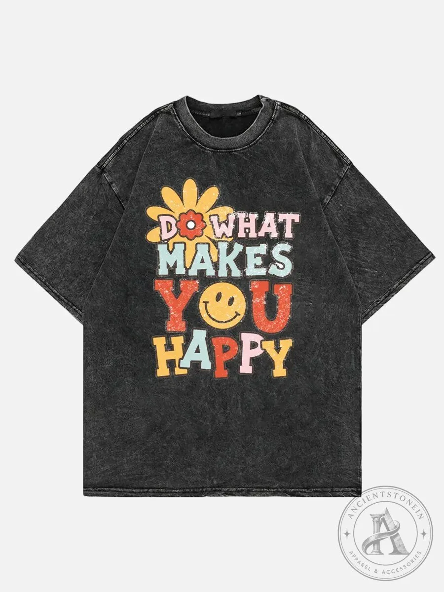 Do What Makes You Happy Retro Washed Black T-Shirt