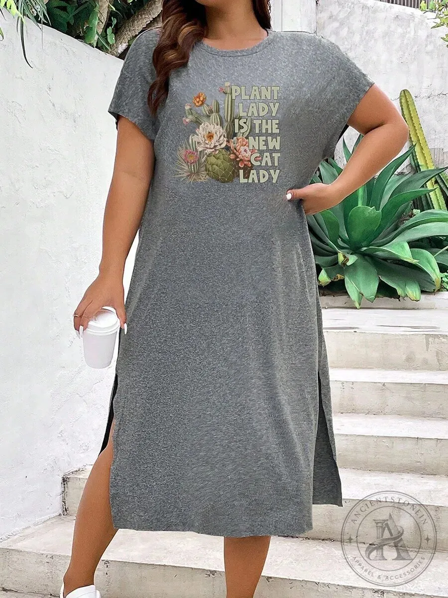 Plant Lady Is The New Cat Lady Cactus Floral Graphic T-Shirt Dress