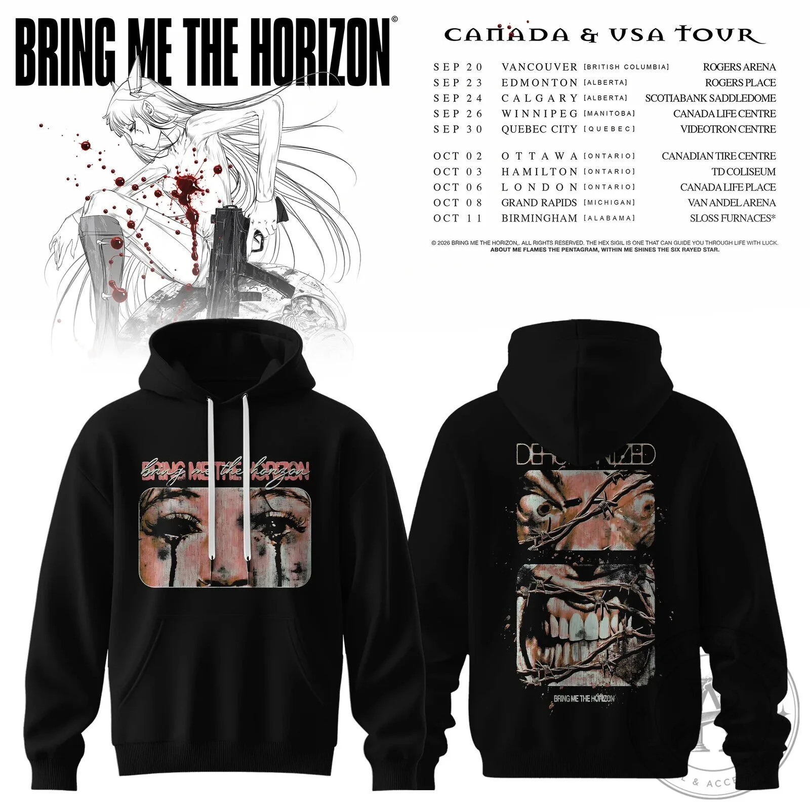 Bring Me The Horizon Canada USA Tour Black Band Merch Hoodie
