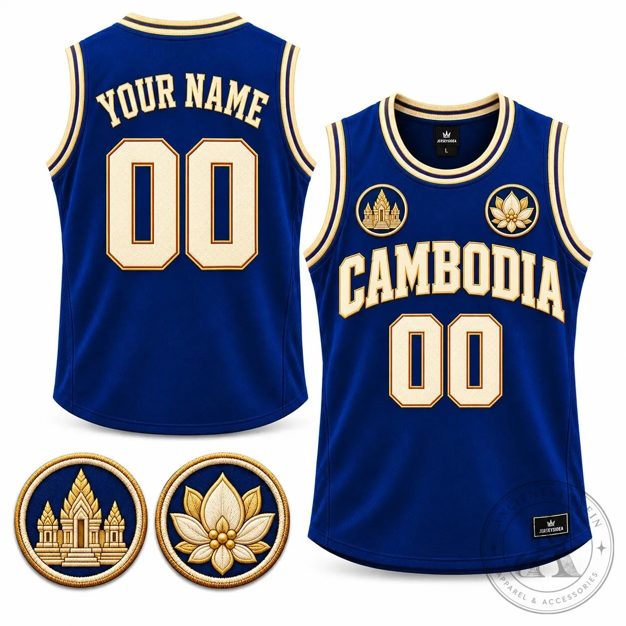 Cambodia Lotus Court Custom Basketball Jersey with Name and Number