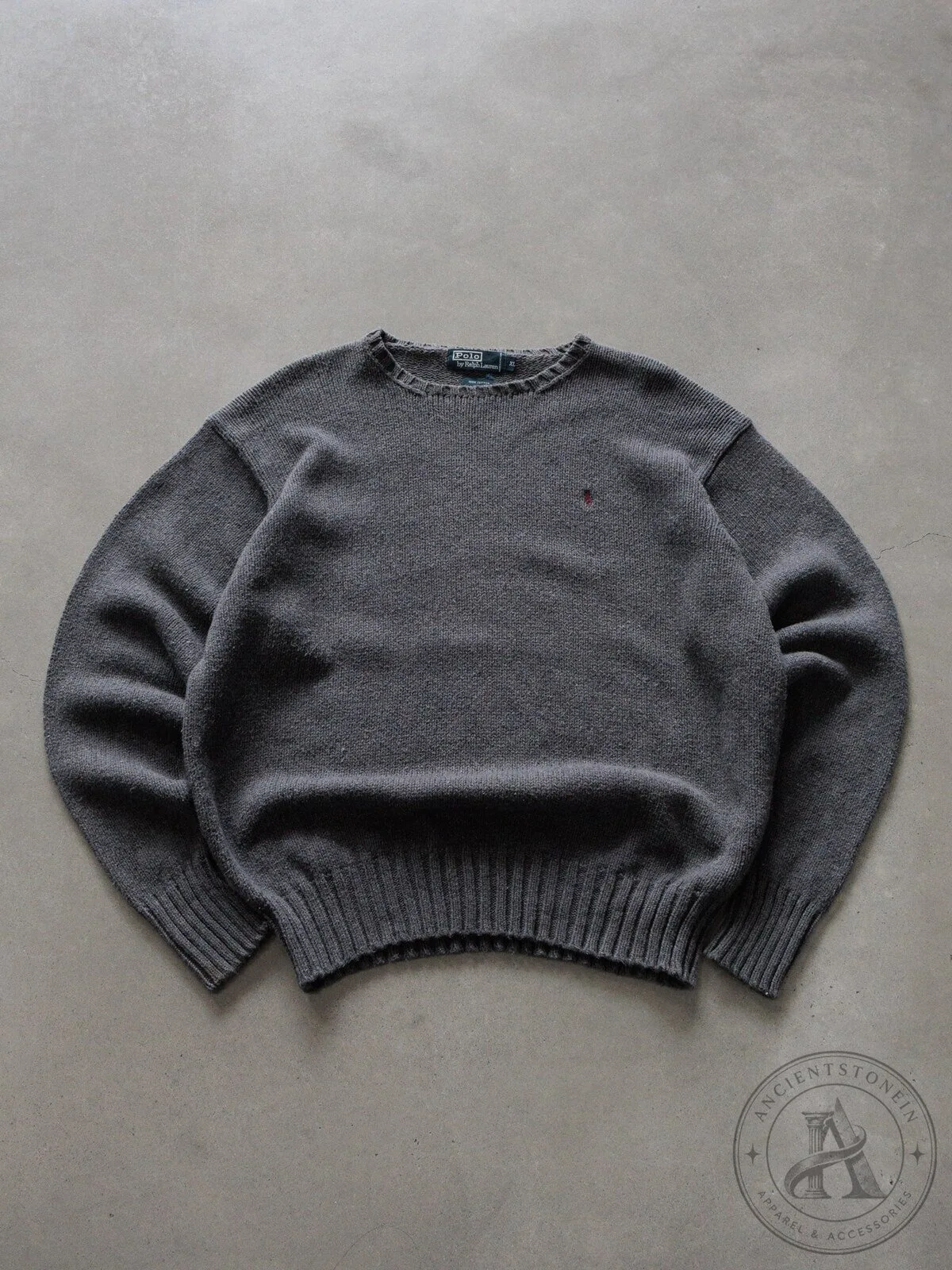 Vintage Ralph Lauren Polo Grey Knit Crewneck Sweater for Men