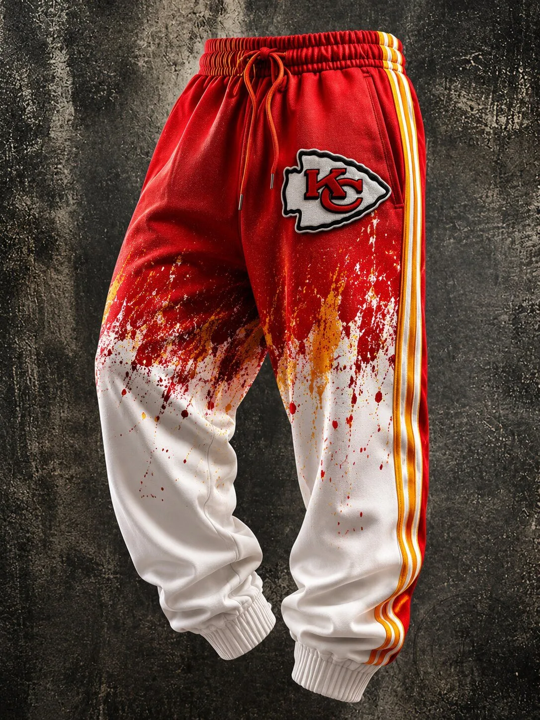 Kansas City Chiefs Football Team Splatter Paint Red and White Jogger Pants 3 Kansas City Chiefs Football Team Splatter Paint Red and White Jogger Pants